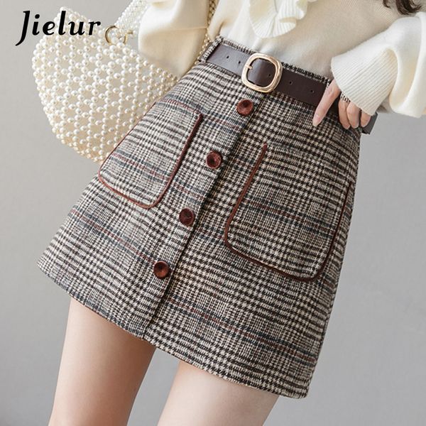 jielur plaid autumn winter skirts womens mini slim saia faldas belt aline skirts chic korean button pocket women skirt 220818, Black
jielur plaid autumn winter skirts womens mini slim saia faldas belt aline skirts chic korean button pocket women skirt 220818, Black
