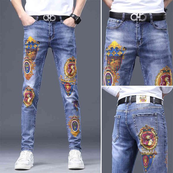 men's jeans light luxury fashion brand process color painting and printing denim pants men's slim leggings 2osb, Blue
men's jeans light luxury fashion brand process color painting and printing denim pants men's slim leggings 2osb, Blue