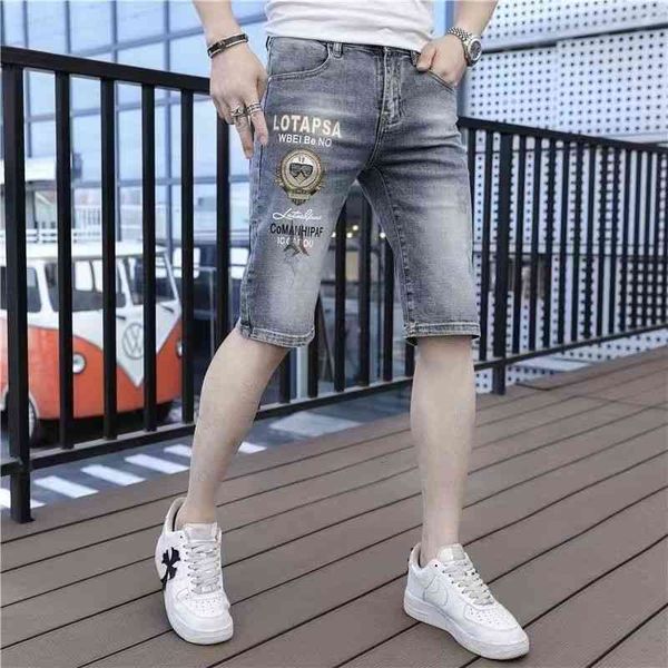 men's jeans cropped pants summer denim shorts men's fashion brand leisure trend medium thin jeans 7x2g, Blue
