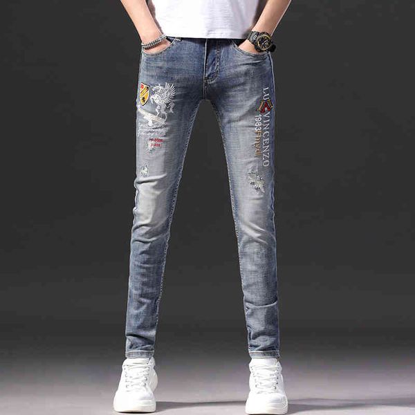 men's jeans autumn men's embroidered jeans european youth versatile hole print slim pants 12di, Blue
men's jeans autumn men's embroidered jeans european youth versatile hole print slim pants 12di, Blue