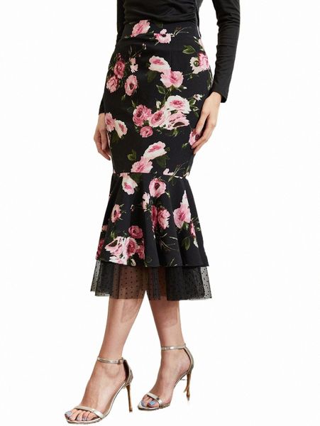 floral print contrast mesh mermaid skirt h4rp#, Black
floral print contrast mesh mermaid skirt h4rp#, Black
