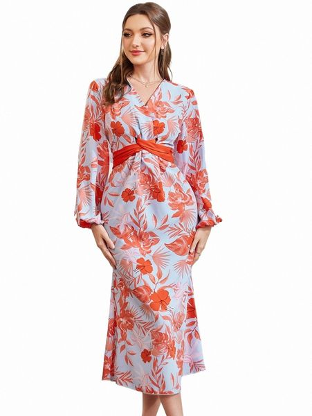 floral print surplice neck bishop sleeve ruffle hem dress without belt v6ev#, Black;gray
floral print surplice neck bishop sleeve ruffle hem dress without belt v6ev#, Black;gray
