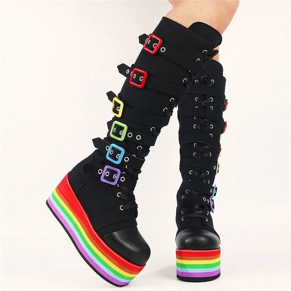 bkqu new fashion spring autumn knee high boots high rainbow wedges chunky platform comfy walking gothic style women shoes 2022, Black
bkqu new fashion spring autumn knee high boots high rainbow wedges chunky platform comfy walking gothic style women shoes 2022, Black