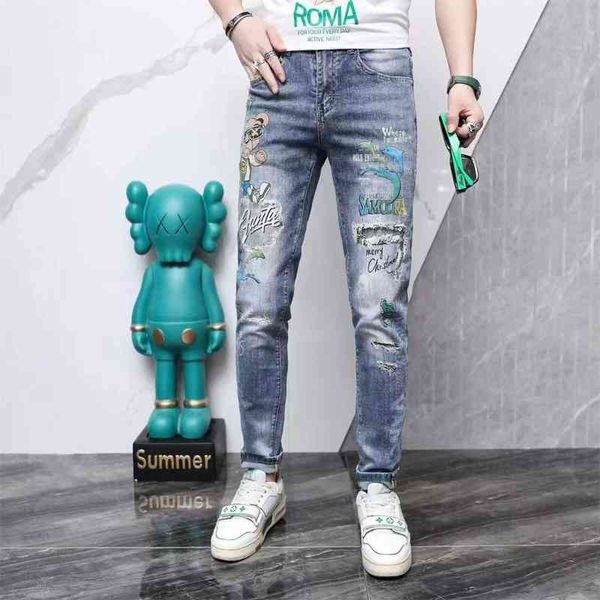 men's jeans trendy bear print pants elastic slim fit small leg jeans men's summer thin korean version trendy and versatile xj98, Blue
men's jeans trendy bear print pants elastic slim fit small leg jeans men's summer thin korean version trendy and versatile xj98, Blue