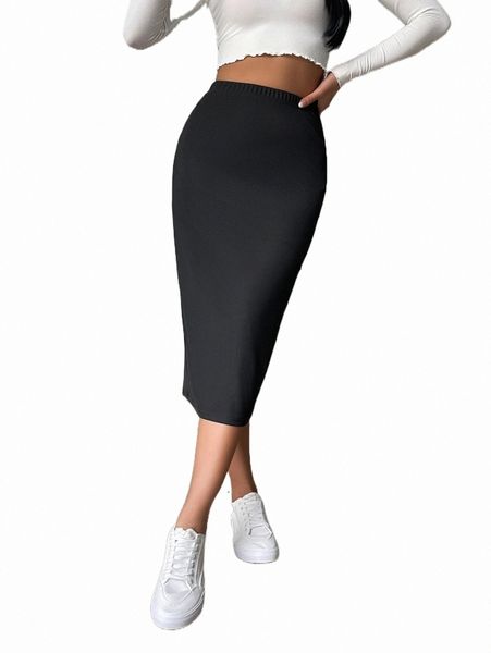 high waist solid pencil skirt z8kk#, Black