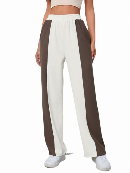 high waist two tone straight leg pants 27x7#, Black;white
high waist two tone straight leg pants 27x7#, Black;white