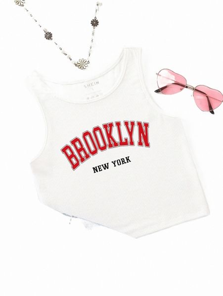 letter graphic crop tank 46fc#, White 
letter graphic crop tank 46fc#, White