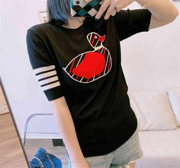 women's hoodies sweatshirts early summer tb four bar stripe contrast color chest duck pattern round neck ice silk short sleeve t-shirt, Black
women's hoodies sweatshirts early summer tb four bar stripe contrast color chest duck pattern round neck ice silk short sleeve t-shirt, Black