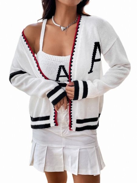 striped & letter graphic crop cami knit & drop shoulder cardigan 241h#, White;black
striped & letter graphic crop cami knit & drop shoulder cardigan 241h#, White;black