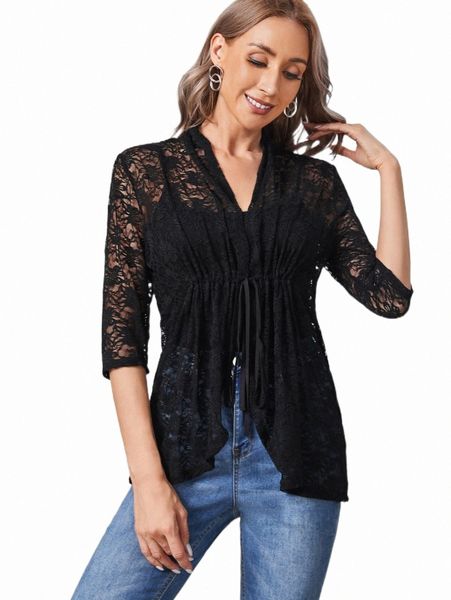 emery rose tie front sheer lace coat e8vk#, Black
emery rose tie front sheer lace coat e8vk#, Black