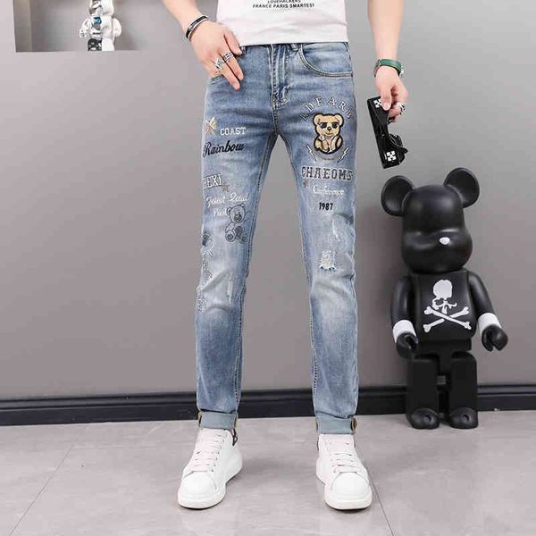 men's jeans men's summer thin cartoon bear embroidery tide brand slim fit micro elastic small straight pants 5ez1, Blue
men's jeans men's summer thin cartoon bear embroidery tide brand slim fit micro elastic small straight pants 5ez1, Blue