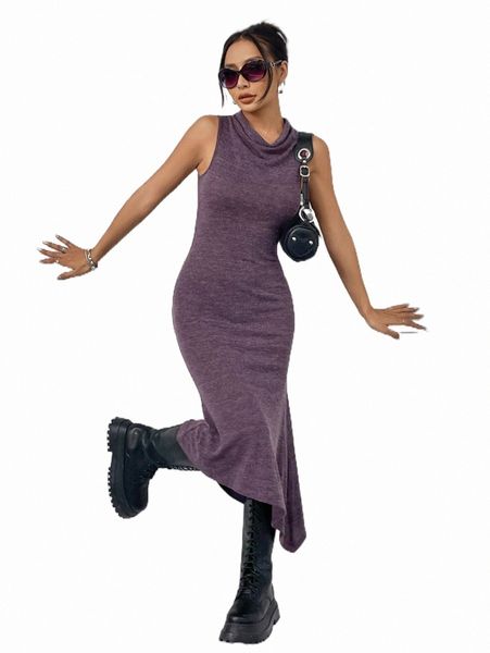 cowl neck asymmetrical hem tank dress o7fc#, Black;gray