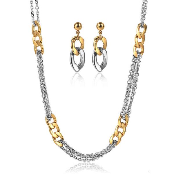 bracelet bangle designer stainless steel necklace earrings set for women gold color cuban chain mix silver rolo link unique design jewelry s, Slivery;golden
bracelet bangle designer stainless steel necklace earrings set for women gold color cuban chain mix silver rolo link unique design jewelry s, Slivery;golden