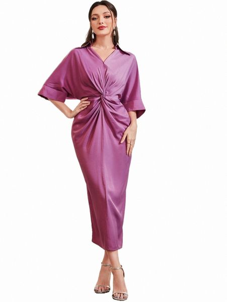 twist front batwing sleeve split back dress 19hi#, Black;gray
twist front batwing sleeve split back dress 19hi#, Black;gray