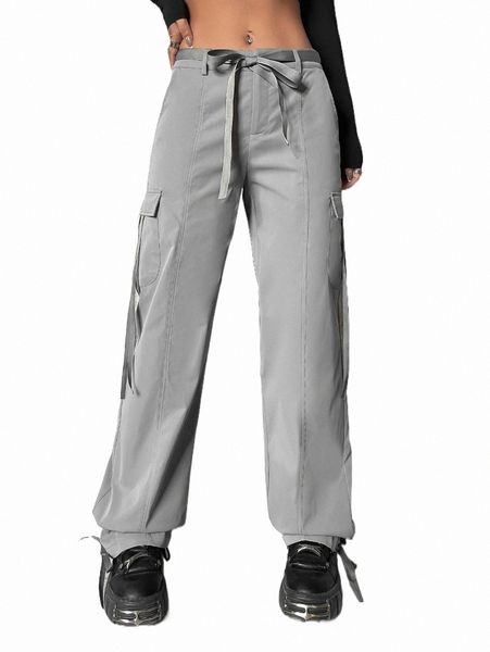 flap pocket side belted cargo pants g1kj#, Black;white