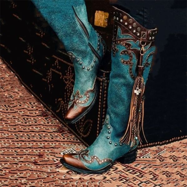 women western high boots colorblock pu pointed toe thick heel and knee side zipper rivet tassel fashion street retro rider 220818, Black
women western high boots colorblock pu pointed toe thick heel and knee side zipper rivet tassel fashion street retro rider 220818, Black