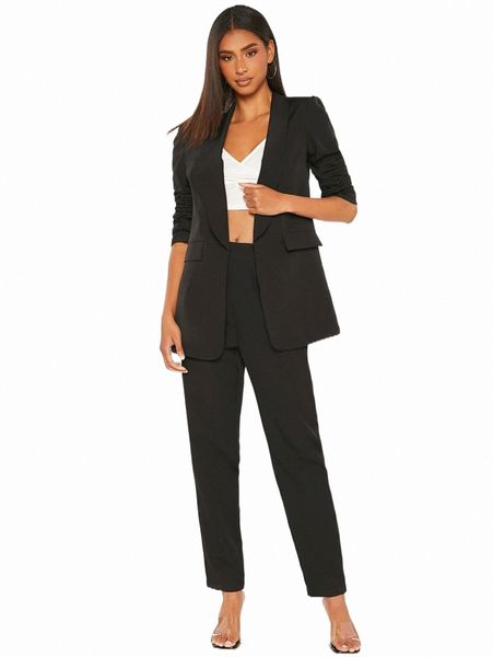 

tall shawl collar blazer & slant pockets pants 296g#, White