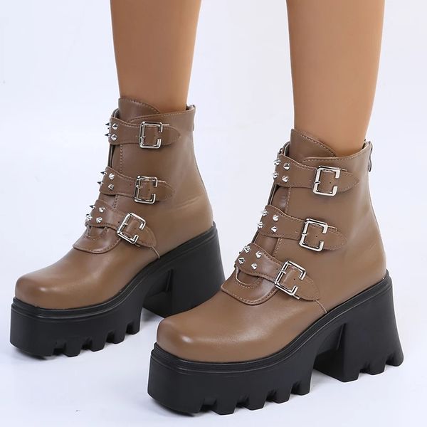 woman shoes boots square heel round toe ankle booties platform with metal decoration female fashion motorcycle big seze, Black
woman shoes boots square heel round toe ankle booties platform with metal decoration female fashion motorcycle big seze, Black
