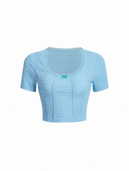 mod scoop neck bow front crop tee 61sb#, White 
mod scoop neck bow front crop tee 61sb#, White