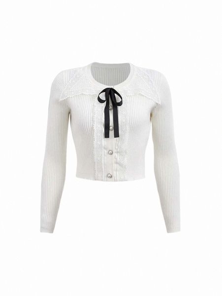 mod contrast guipure lace bow front cardigan c64e#, White;black