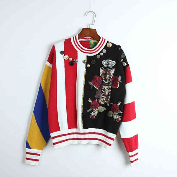 women's sweaters 20 autumn winter crown cat flower embroidery button decoration stitching sweater pullover sweater female hbpn, White;black
women's sweaters 20 autumn winter crown cat flower embroidery button decoration stitching sweater pullover sweater female hbpn, White;black