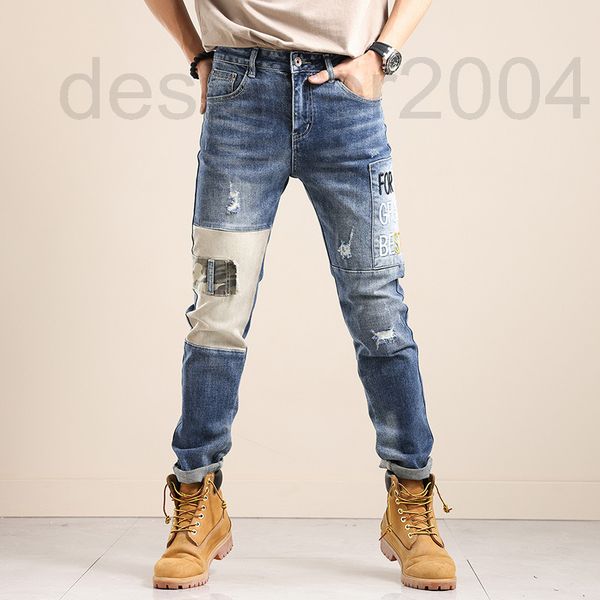 men's jeans designer european high-end jeans men's fashion brand slim fit pants personalized patched korean pants 02z9, Blue
men's jeans designer european high-end jeans men's fashion brand slim fit pants personalized patched korean pants 02z9, Blue