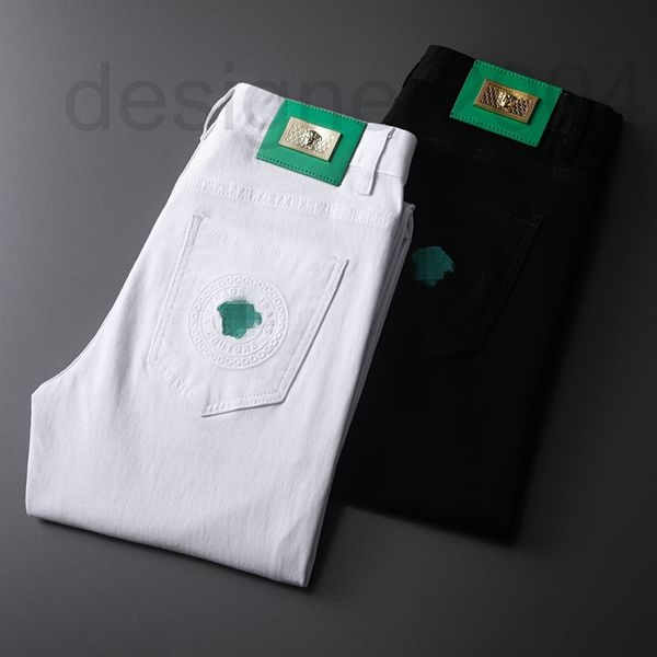 men's jeans designer 2022 summer jeans men's versatile black and white two color cotton elastic small feet slim fitting korean emb, Blue
men's jeans designer 2022 summer jeans men's versatile black and white two color cotton elastic small feet slim fitting korean emb, Blue