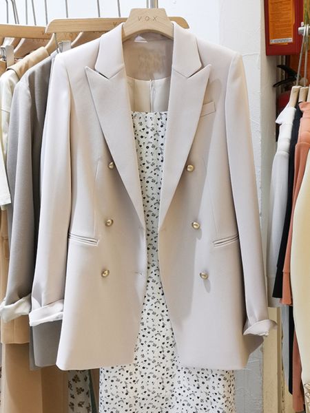 ly varey lin spring autumn vintage women long sleeve solid blazer office ladies notched collar double breasted 220818, Black;brown
ly varey lin spring autumn vintage women long sleeve solid blazer office ladies notched collar double breasted 220818, Black;brown