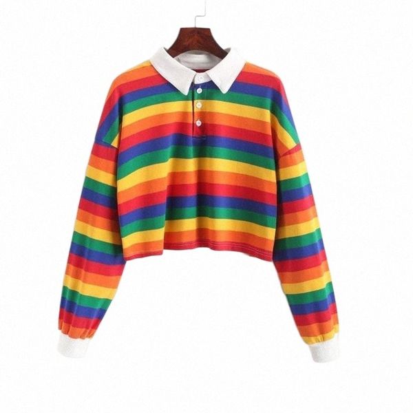 autumn spring women crop striped rainbow sweatshirt button sweatshirt short shirt long sleeve pullovers 1 v8ks#, Black
autumn spring women crop striped rainbow sweatshirt button sweatshirt short shirt long sleeve pullovers 1 v8ks#, Black