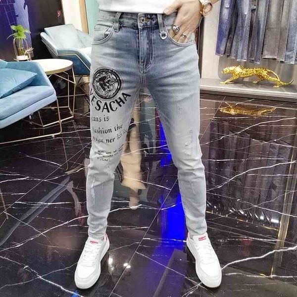men's jeans fashion brand pierced jeans men's light color trend diamond printing slim fit pants 6efe, Blue
men's jeans fashion brand pierced jeans men's light color trend diamond printing slim fit pants 6efe, Blue
