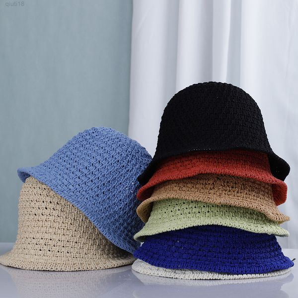 women sun summer crochet handmade straw beachwear boho blue orange panama bucket hat cap y220818, Blue;gray
women sun summer crochet handmade straw beachwear boho blue orange panama bucket hat cap y220818, Blue;gray