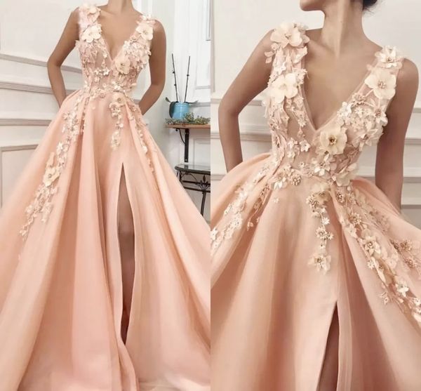 coral satin handmade flowers beaded a line prom dresses deep v neck floral lace appliqued evening party gowns side split arabic formal occas, Black
coral satin handmade flowers beaded a line prom dresses deep v neck floral lace appliqued evening party gowns side split arabic formal occas, Black