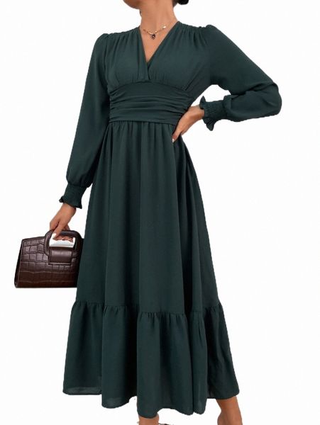 solid shirred waist flounce sleeve a-line dress p0dq#, Black;gray
solid shirred waist flounce sleeve a-line dress p0dq#, Black;gray