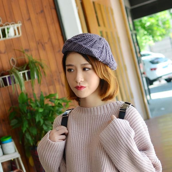 m465 autumn winter women knitted beret caps hats knitting casual hat beanies, Blue;gray
m465 autumn winter women knitted beret caps hats knitting casual hat beanies, Blue;gray