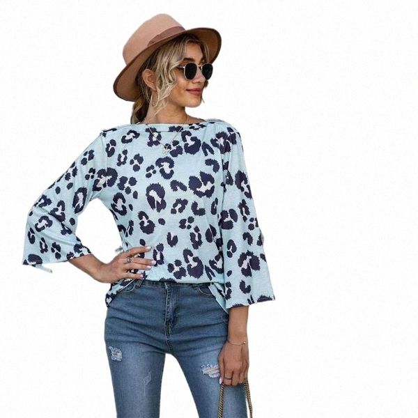 women's spring leopard print round neck nine points loose comfortable trumpet sleeve t-shirt 19oh#, White
women's spring leopard print round neck nine points loose comfortable trumpet sleeve t-shirt 19oh#, White