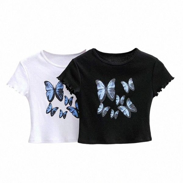 women butterfly print t shirt crop summer spring autumn lady short sleeve round neck slim casual tee shirts female women's t-shirt p2ha, White
women butterfly print t shirt crop summer spring autumn lady short sleeve round neck slim casual tee shirts female women's t-shirt p2ha, White