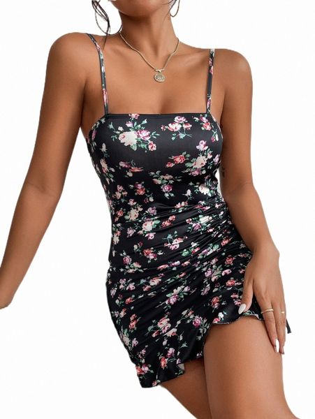 petite floral print ruched ruffle hem cami dress x0ju#, Black;gray
petite floral print ruched ruffle hem cami dress x0ju#, Black;gray