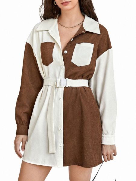two tone drop shoulder patched pocket buckled belted shirt dress 43mq#, Black;gray
two tone drop shoulder patched pocket buckled belted shirt dress 43mq#, Black;gray