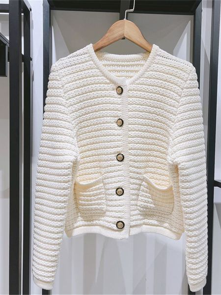 women o-neck knit sweater carigan 2022 early autumn elegant lady long sleeve short knitwear with pockets, White;black
women o-neck knit sweater carigan 2022 early autumn elegant lady long sleeve short knitwear with pockets, White;black