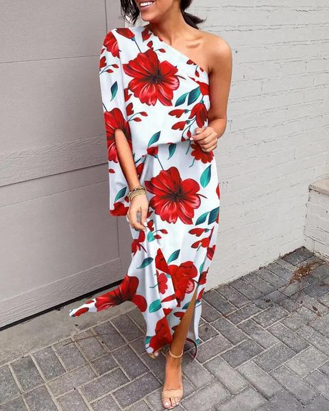 summer sloping shoulder single sleeve dresses for women fashion floral printed pullover irregular split maxi dress, Black;gray
summer sloping shoulder single sleeve dresses for women fashion floral printed pullover irregular split maxi dress, Black;gray