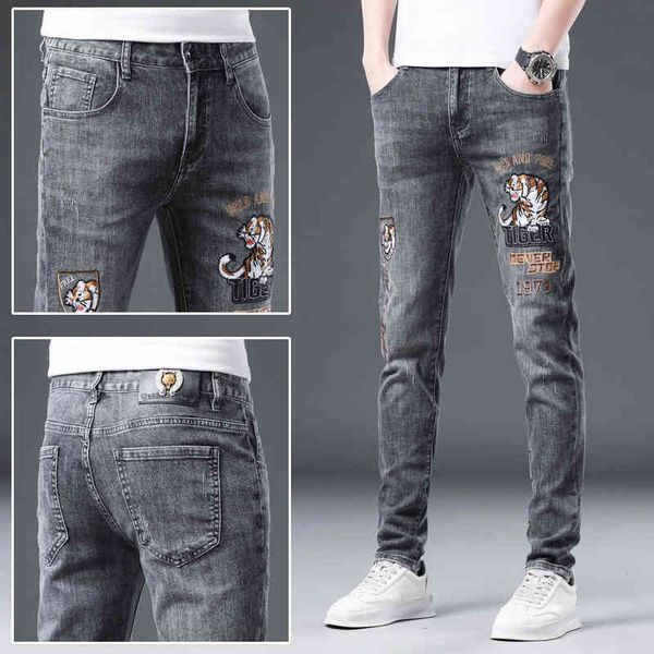 men's jeans spring year of the tiger embroidered jeans men's slim fit leggings fashion brand high-end grey cotton pants 4uld, Blue
men's jeans spring year of the tiger embroidered jeans men's slim fit leggings fashion brand high-end grey cotton pants 4uld, Blue
