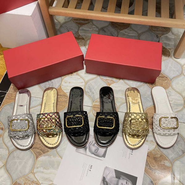 with box women beach mules slippers classic flat heel summer lazy designer fashion braided woven buckle flip flops lady slides shoes l, Black
with box women beach mules slippers classic flat heel summer lazy designer fashion braided woven buckle flip flops lady slides shoes l, Black