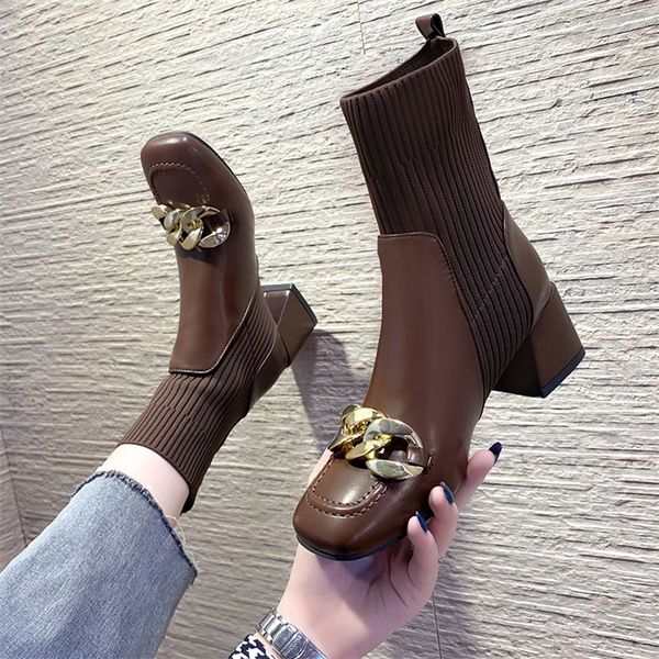 square toe women's boots chain high heels solid color ankle boots women's boots knitted fashion thick heel women's shoes 2208, Black
square toe women's boots chain high heels solid color ankle boots women's boots knitted fashion thick heel women's shoes 2208, Black