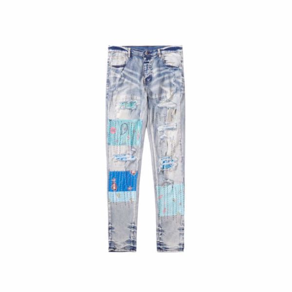 2022 men's usa patch hole vintage embroidery jeans classic design mens stretch denim pants, Blue
2022 men's usa patch hole vintage embroidery jeans classic design mens stretch denim pants, Blue