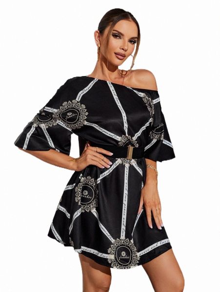 glamaker geo & letter graphic asymmetrical neck belted dress e7b6#, Black;gray
glamaker geo & letter graphic asymmetrical neck belted dress e7b6#, Black;gray