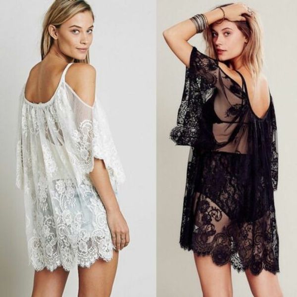 women saida de praia bathing suit lace crochet bikini swimwear cover up casual beach dress vestido loose hollow shoulder dresses, White;black
women saida de praia bathing suit lace crochet bikini swimwear cover up casual beach dress vestido loose hollow shoulder dresses, White;black