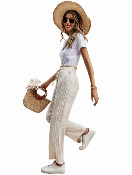 solid paper bag waist pants q4cm#, Black;white