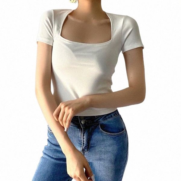 women's t-shirt 2021 casual korean style short-sleeved knitted square collar 10kj#, White
women's t-shirt 2021 casual korean style short-sleeved knitted square collar 10kj#, White