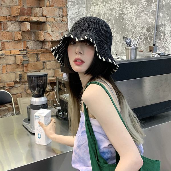 2022 new fashion korean women's summer uv protection straw hat stitching woven holiday beach caps crochet bucket hats y220818, Blue;gray
2022 new fashion korean women's summer uv protection straw hat stitching woven holiday beach caps crochet bucket hats y220818, Blue;gray
