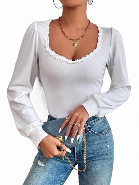 appliques rib-knit scoop neck tee e6lv#, White